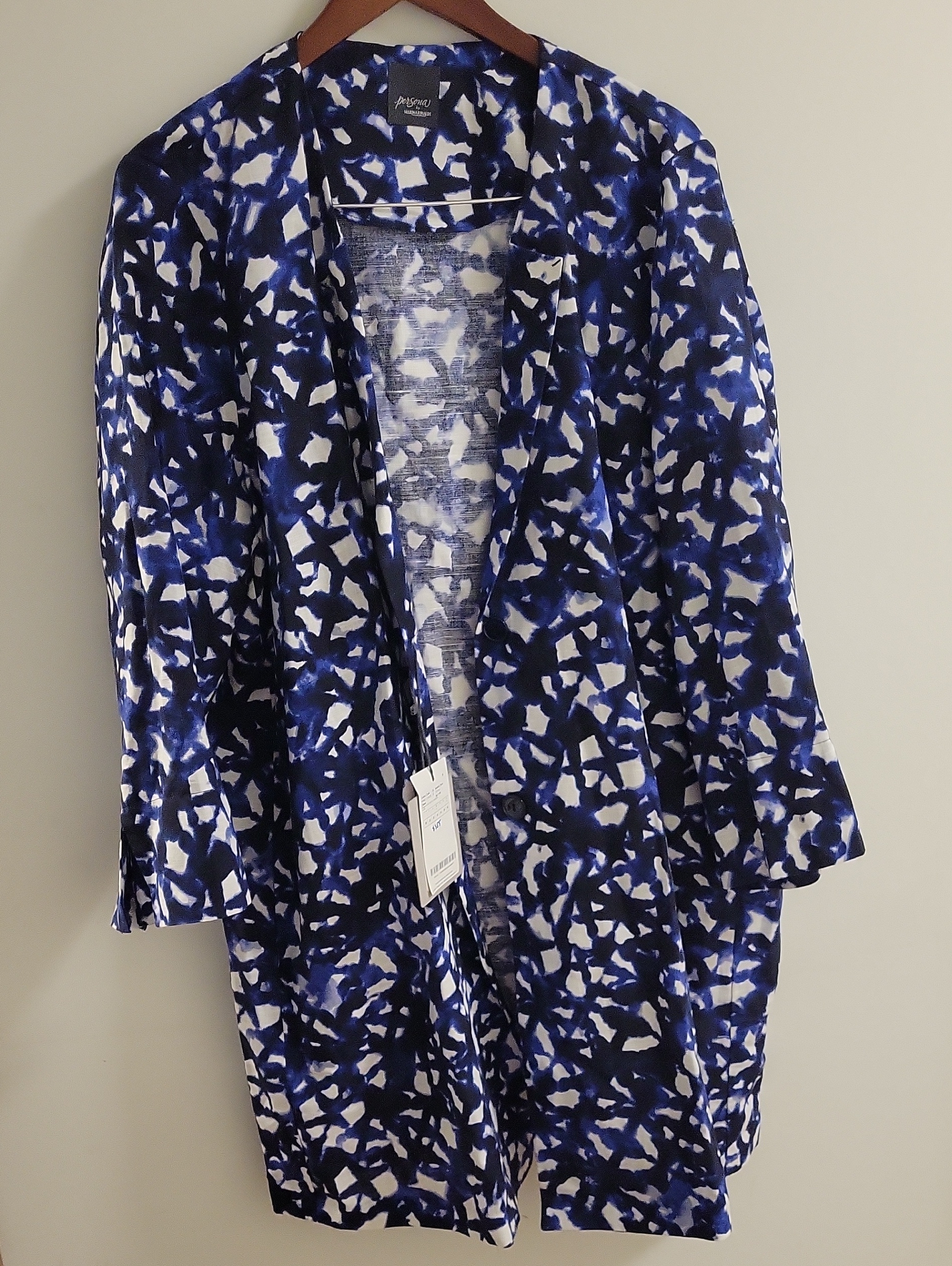 Marina Renaldi Abstract Open-Front Long Line Blazer